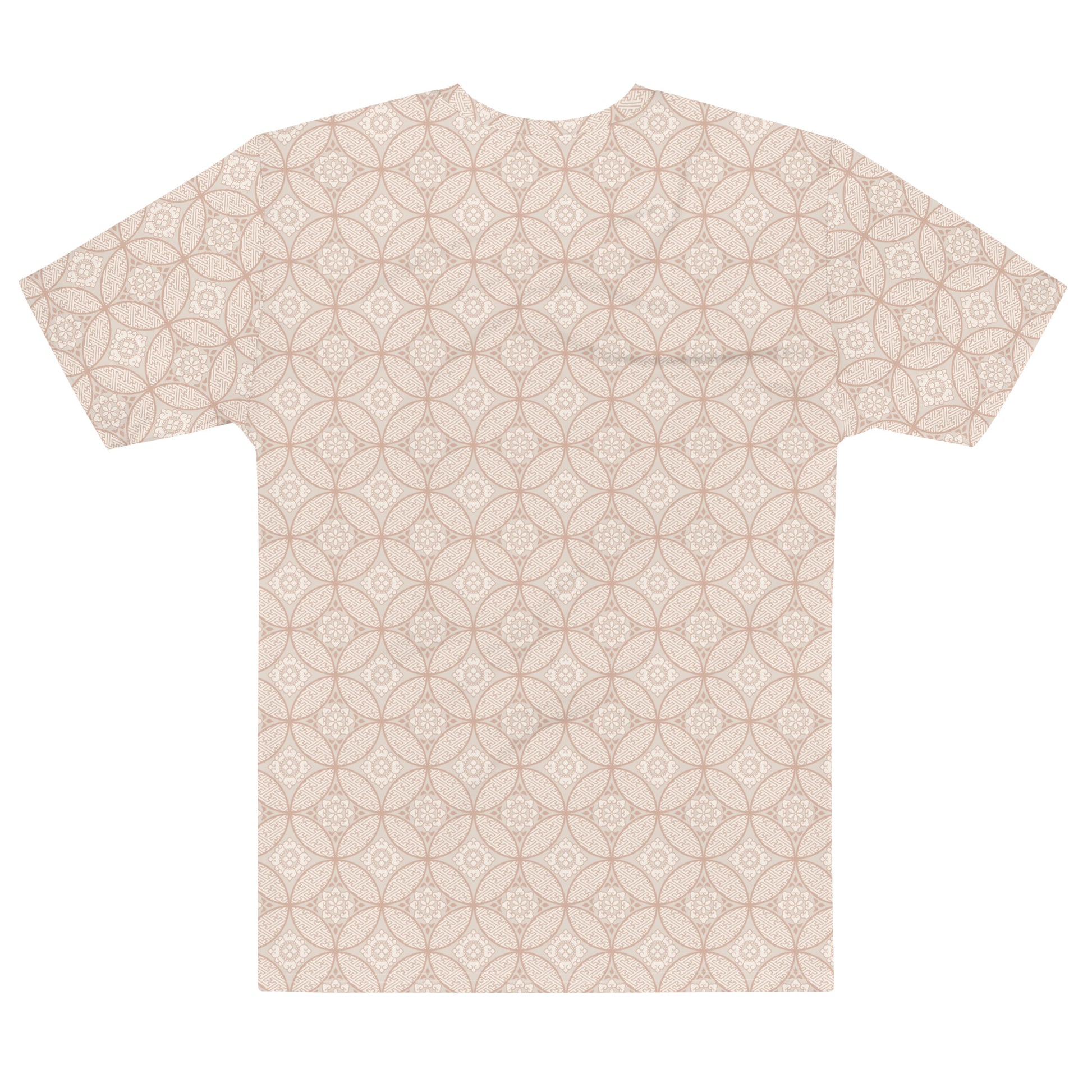 ベージュ色の七宝繋ぎ文様メンズTシャツの背面画像