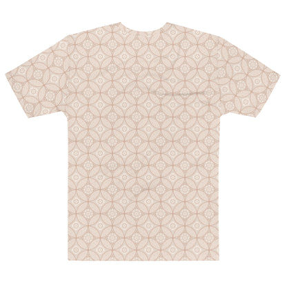 ベージュ色の七宝繋ぎ文様メンズTシャツの背面画像