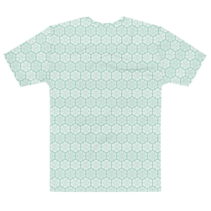 水色の六つ雲亀甲文様メンズTシャツの背面画像