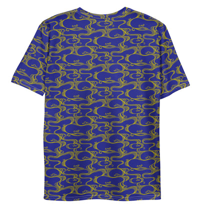 青色の波文様メンズTシャツの背面画像