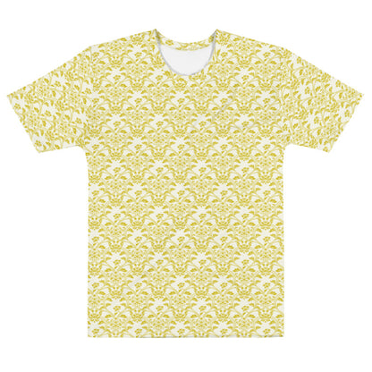 黃色の唐花立湧文様メンズTシャツの前面画像