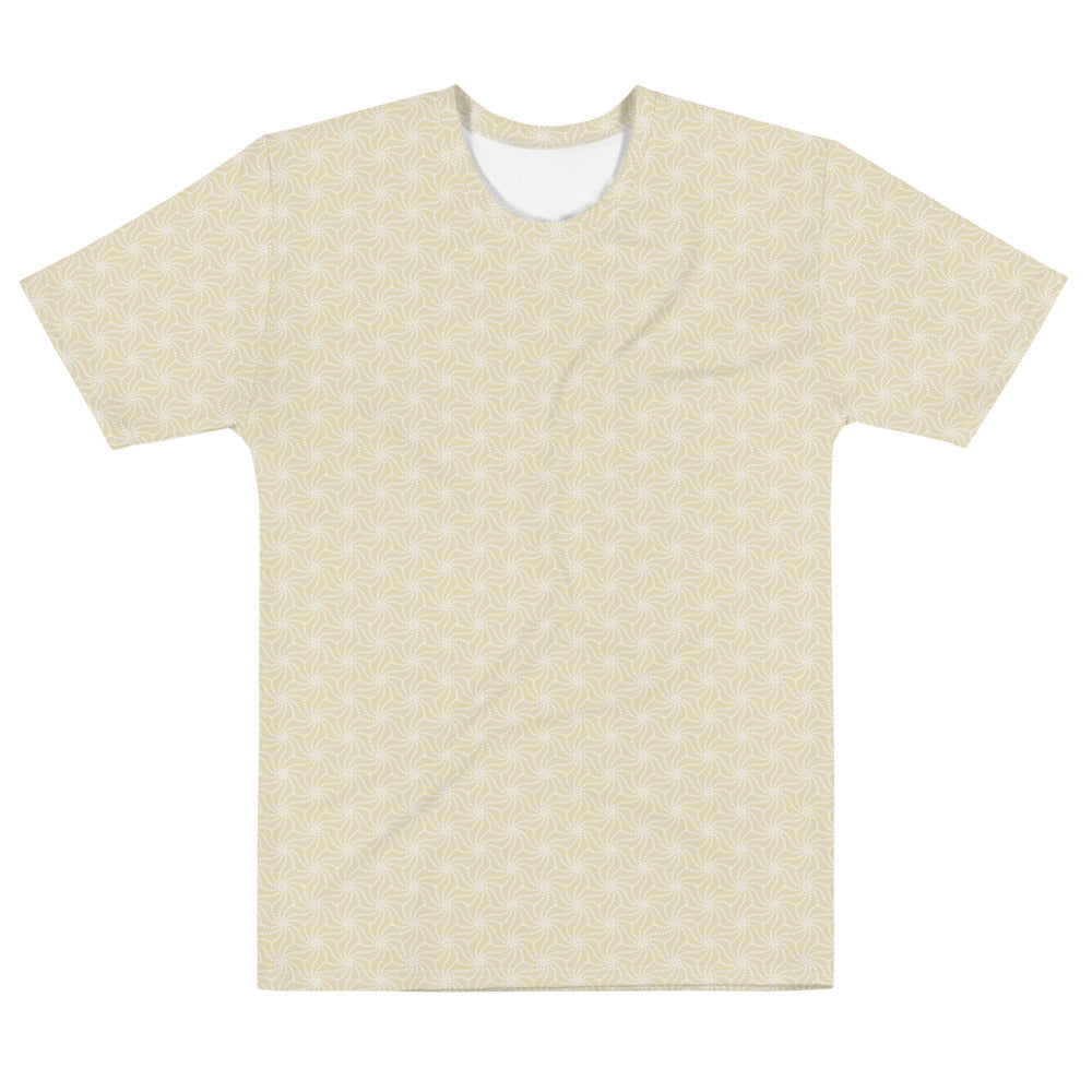 ベージュ色のねじれ麻の葉文様メンズTシャツの前面画像