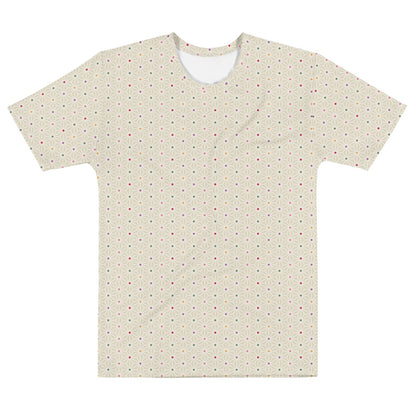 ベージュ色の麻の葉文様メンズTシャツの前面画像