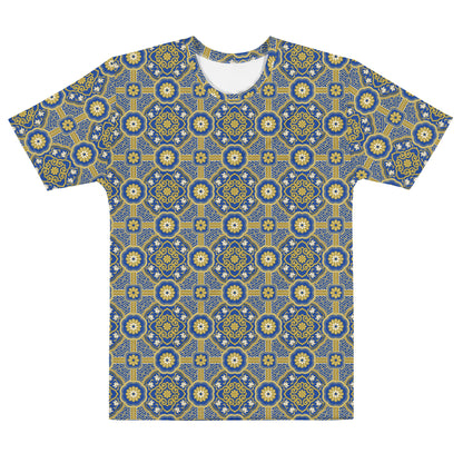 青系色の蜀江襷文様メンズTシャツの前面画像