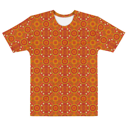 オレンジ色の蜀江襷文メンズTシャツの前面画像