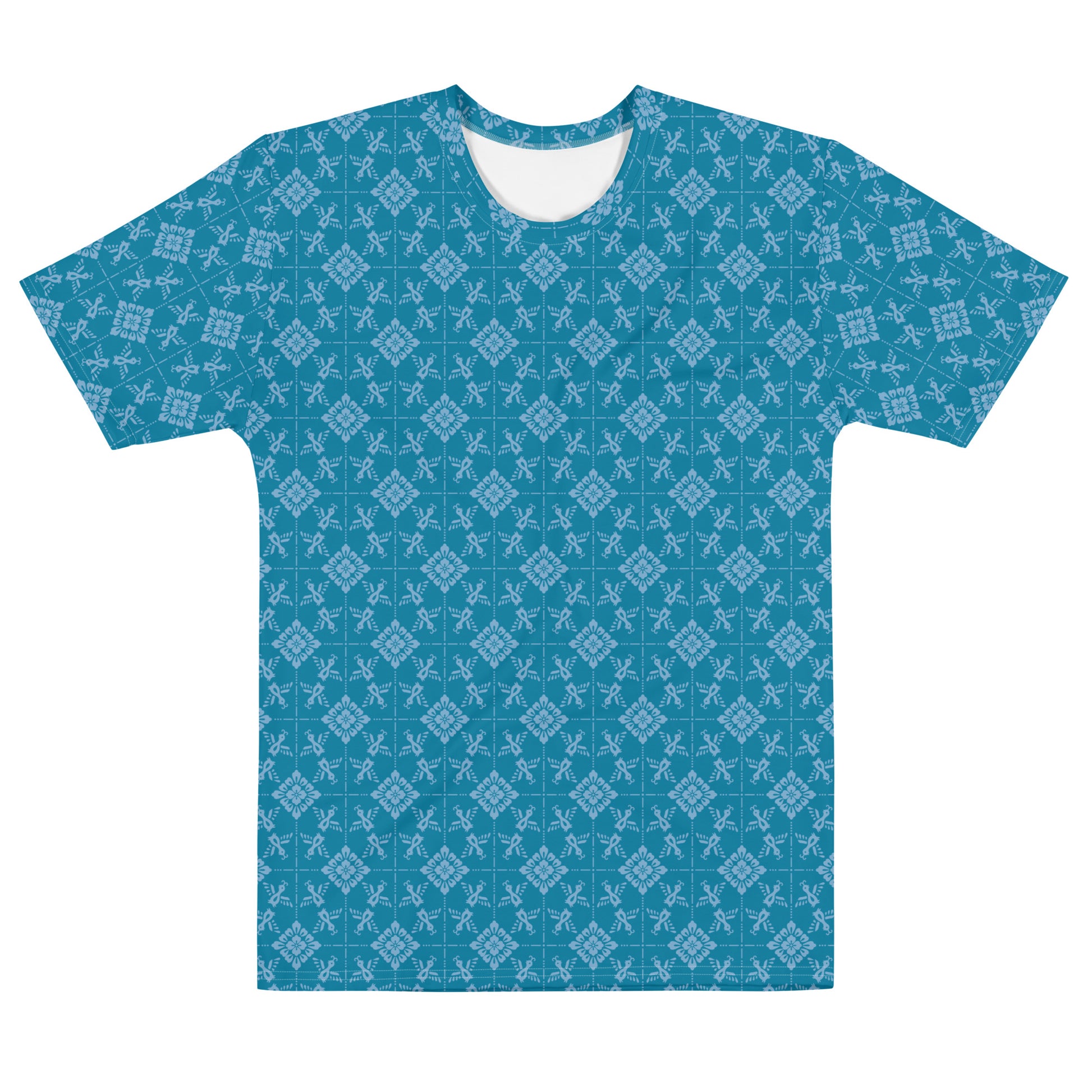 青色の鳥襷文メンズTシャツの前面画像