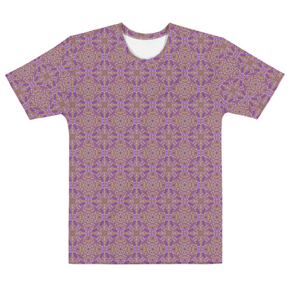 紫色ベースの割付文様メンズTシャツの前面画像
