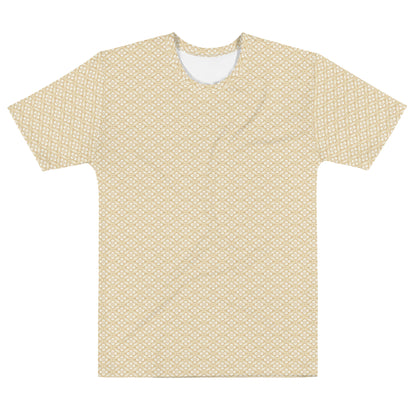 ベージュ色の七宝に花菱文様メンズTシャツの前面画像