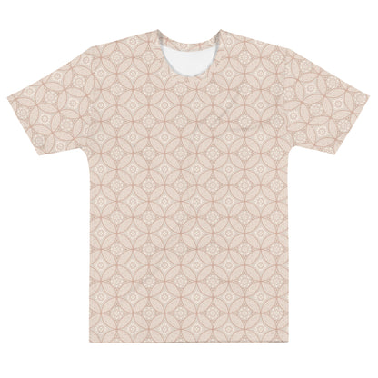 ベージュ色の七宝繋ぎ文様メンズTシャツの前面画像