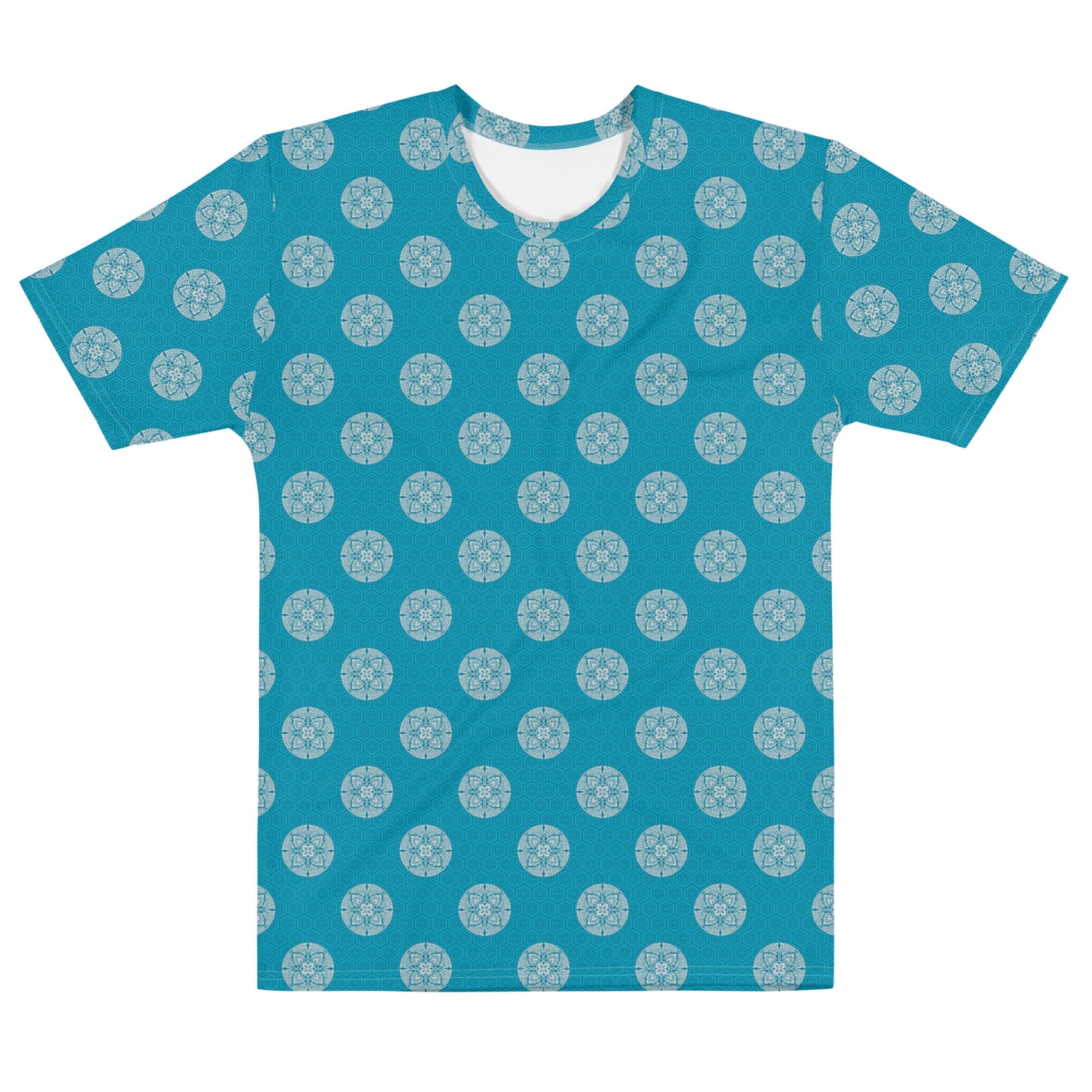 青色の亀甲に八つ藤文様メンズTシャツの前面画像