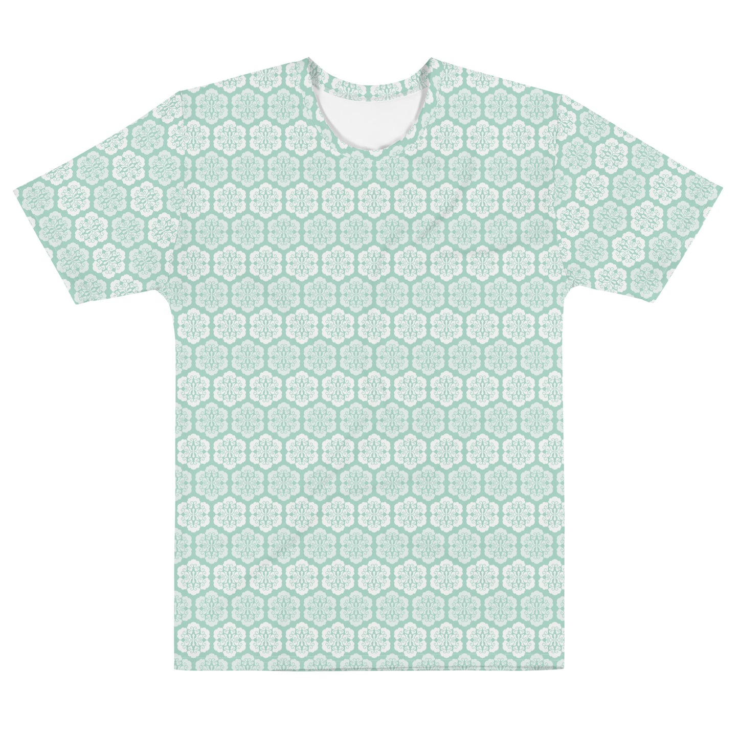 水色の六つ雲亀甲文様メンズTシャツの前面画像