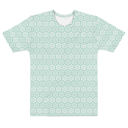 水色の六つ雲亀甲文様メンズTシャツの前面画像