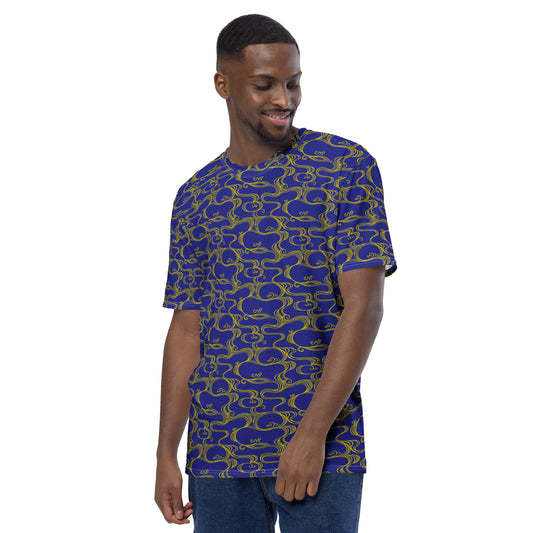 青色の波文様メンズTシャツのコーディネート画像（左サイド）