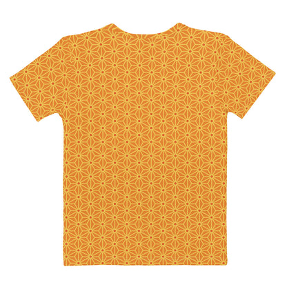 オレンジ色の麻の葉文様レディースTシャツの背面画像