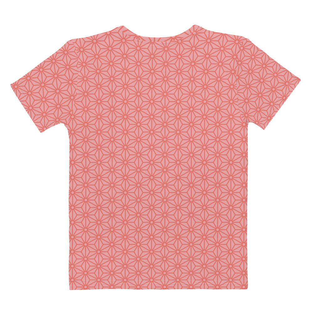 ピンク色の麻の葉文様レディースTシャツの背面画像