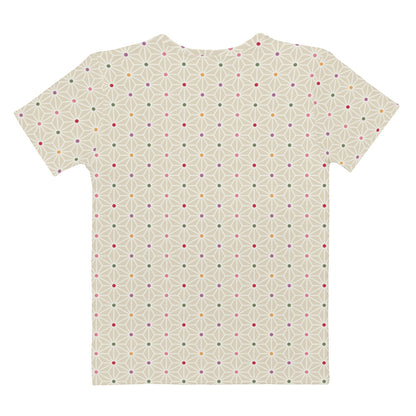 ベージュ色の麻の葉文様レディースTシャツの背面画像