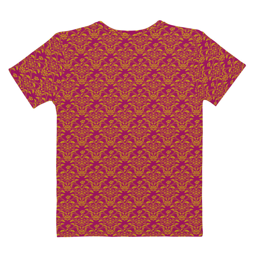 赤色の唐花立湧文様レディースTシャツの背面画像