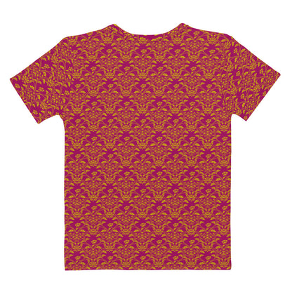 赤色の唐花立湧文様レディースTシャツの背面画像