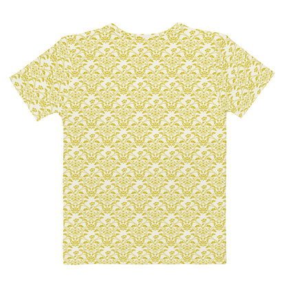 黃色の唐花立湧文様レディースTシャツの背面画像