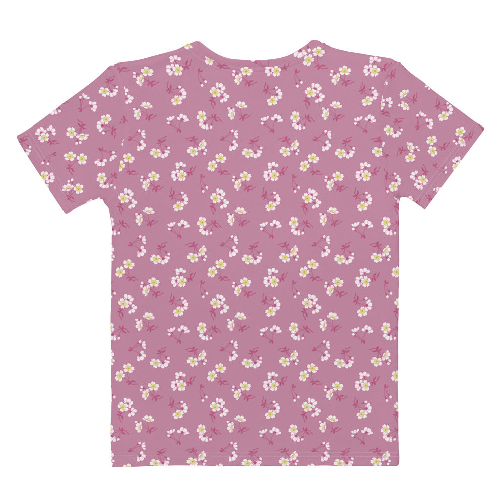 ピンク色の桜文様レディースTシャツの背面画像