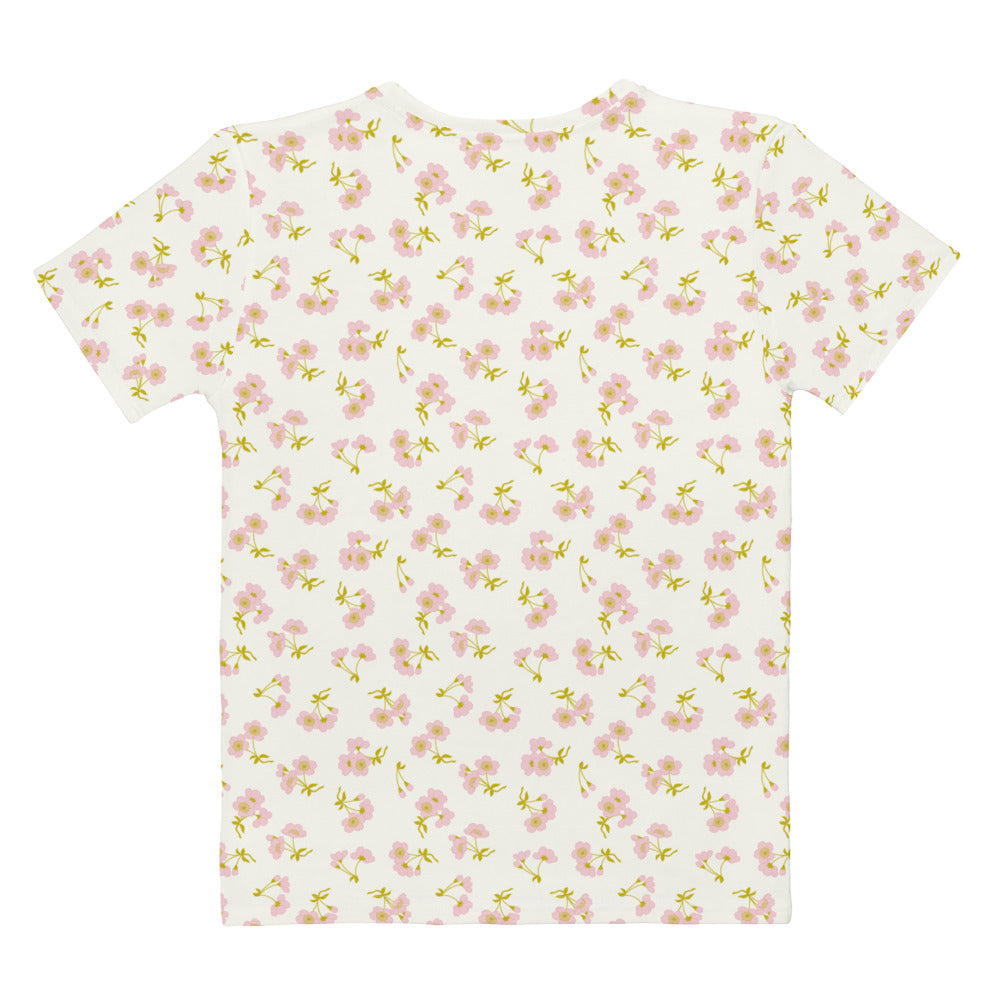 クリーム色の桜文様レディースTシャツの背面画像