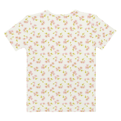 クリーム色の桜文様レディースTシャツの背面画像