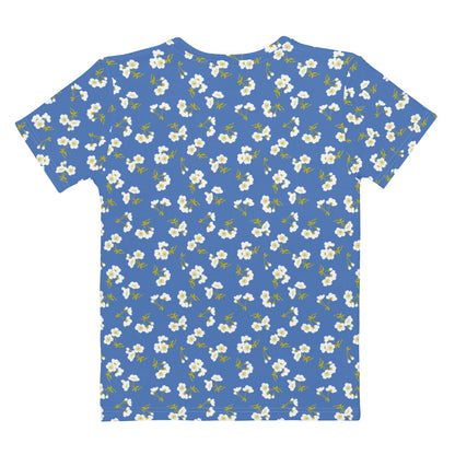 青色の桜文様レディースTシャツの背面画像