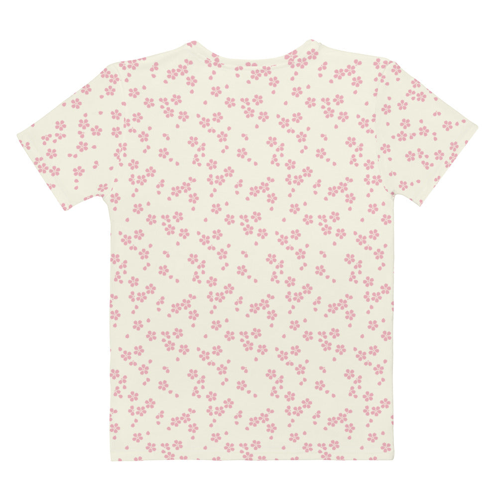 舞い桜をイメージしたクリーム色の桜文様レディースTシャツの背面画像