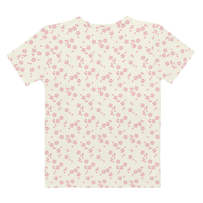 舞い桜をイメージしたクリーム色の桜文様レディースTシャツの背面画像