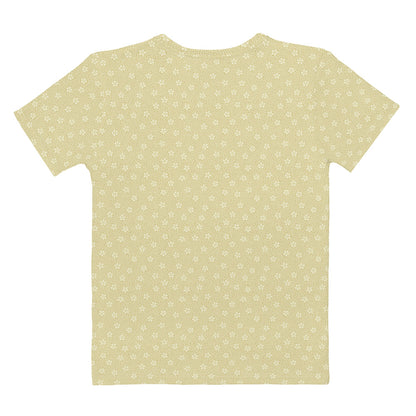 ベージュの桜（花筏）文様レディースTシャツの背面画像