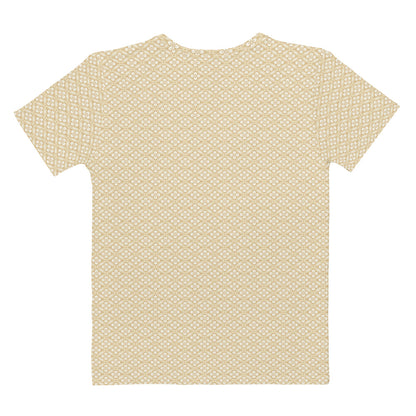 ベージュ色の七宝に花菱文様レディースTシャツの背面画像