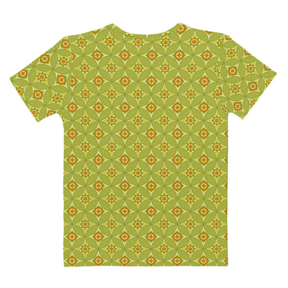 黄緑色の七宝繋ぎ文様レディースTシャツの背面画像