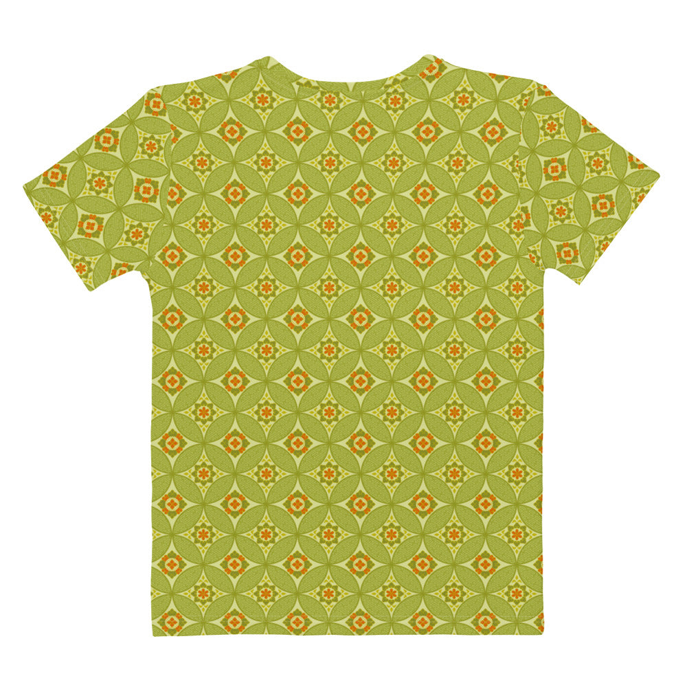 黄緑色の七宝繋ぎ文様レディースTシャツの背面画像