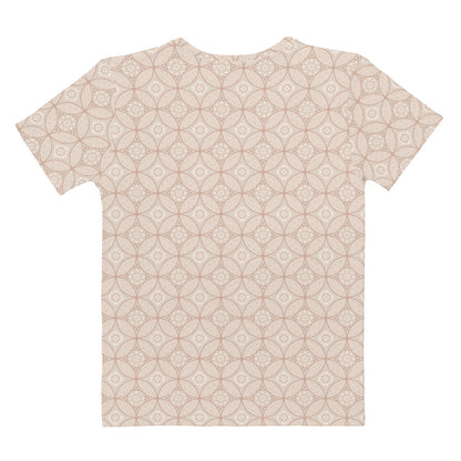 ベージュ色の七宝繋ぎ文様レディースTシャツの背面画像