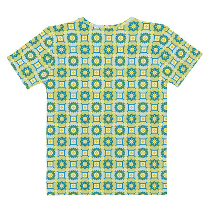青色系の蜀江文様レディースTシャツの背面画像