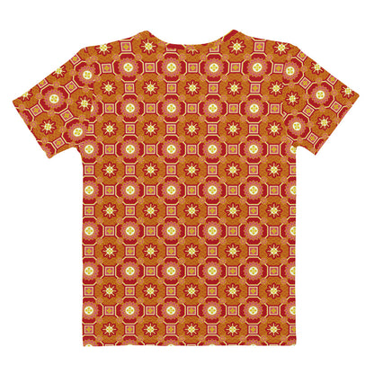 オレンジ色の蜀江文様レディースTシャツの背面画像