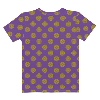 紫色の亀甲に金色八つ藤文様レディースTシャツの背面画像