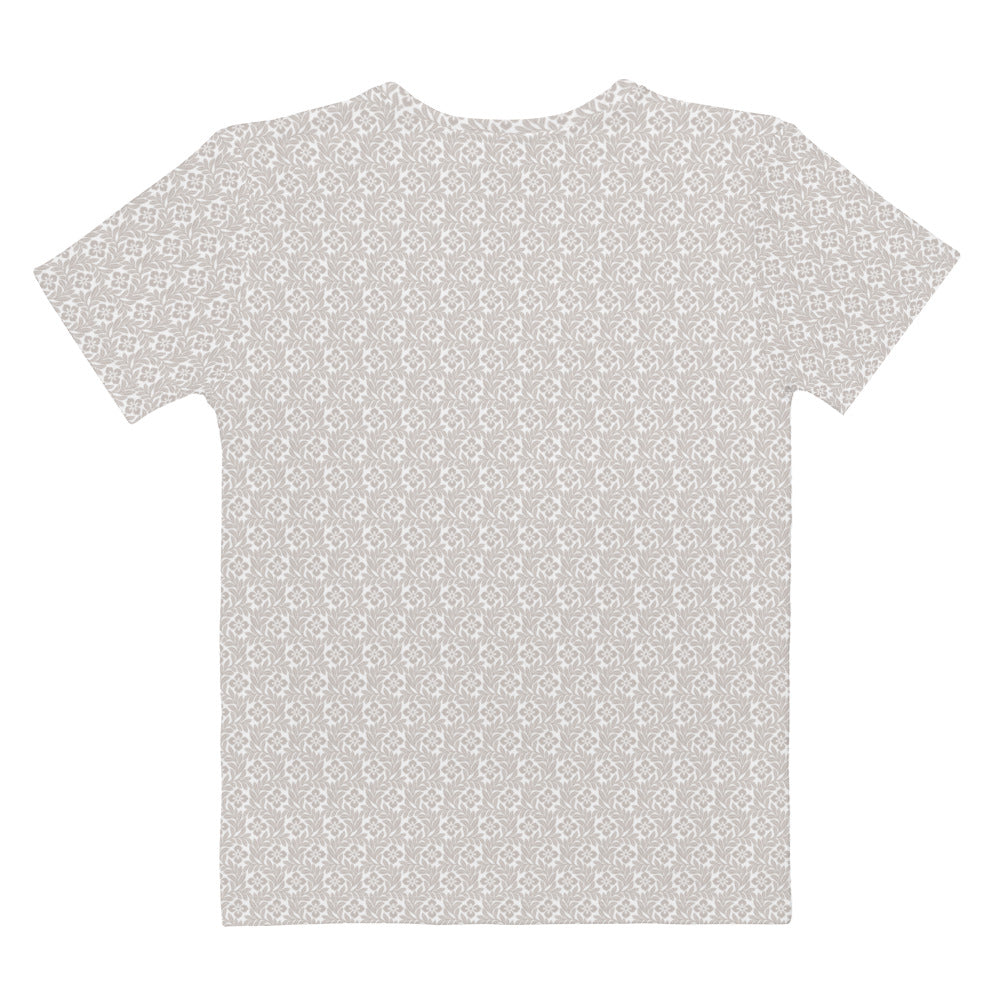 グレーの花勝見柄レディースTシャツの背面画像