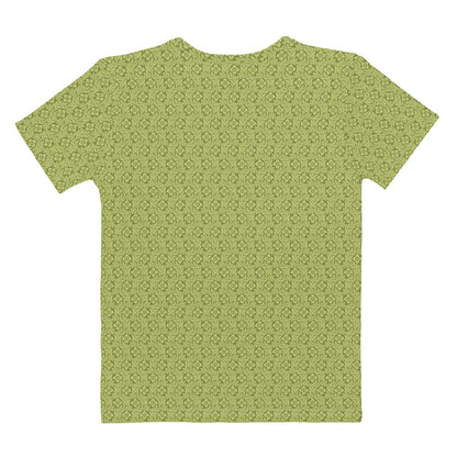 黄緑色の花勝見柄レディースTシャツの背面画像