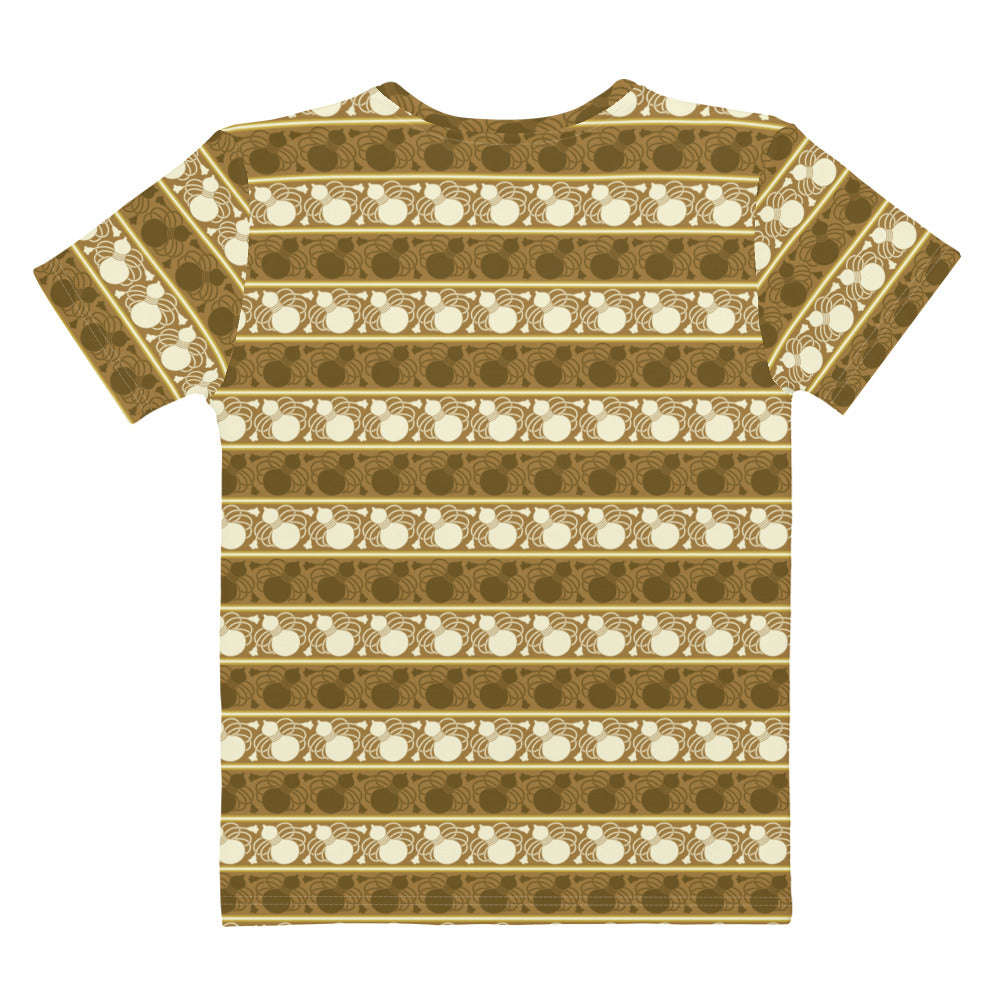 ブラウンの瓢箪文様レディースTシャツの背面画像