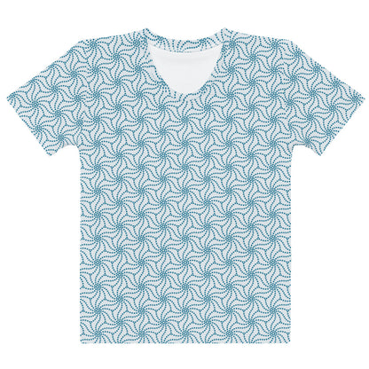 青色（水色）のねじれ麻の葉文様レディースTシャツの前面画像