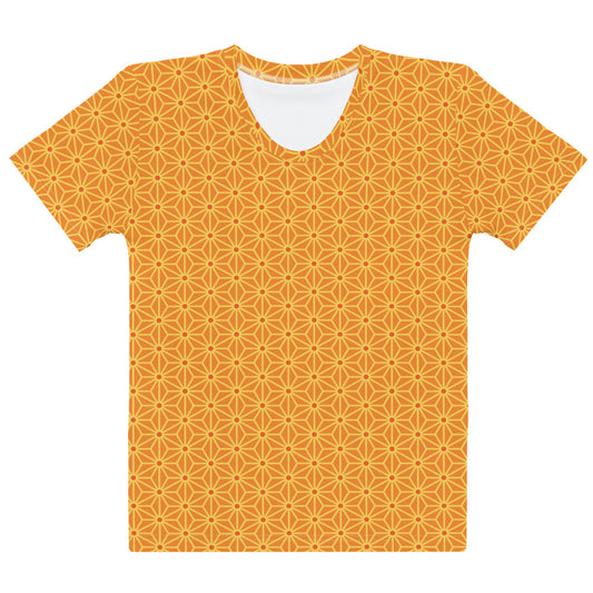 オレンジ色の麻の葉文様レディースTシャツの前面画像