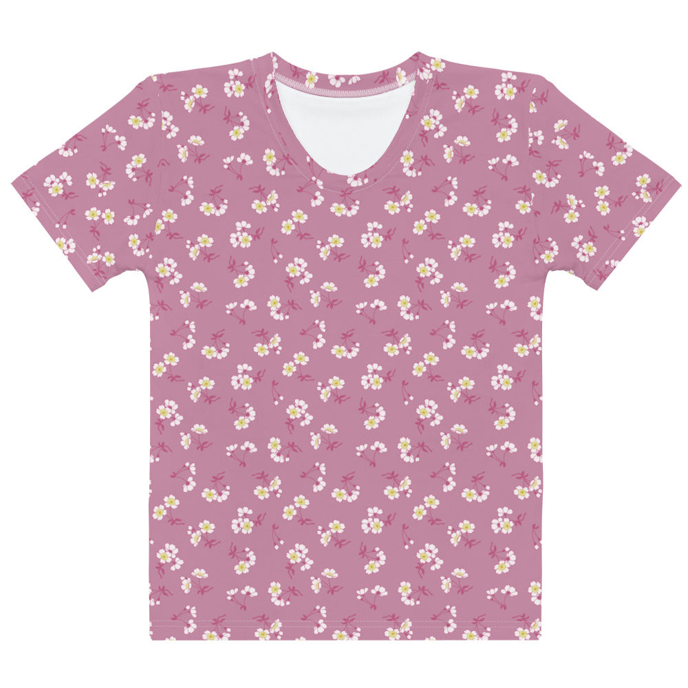 ピンク色の桜文様レディースTシャツの前面画像