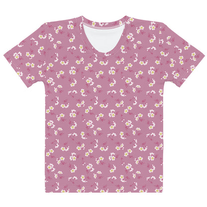 ピンク色の桜文様レディースTシャツの前面画像