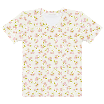 クリーム色の桜文様レディースTシャツの前面画像