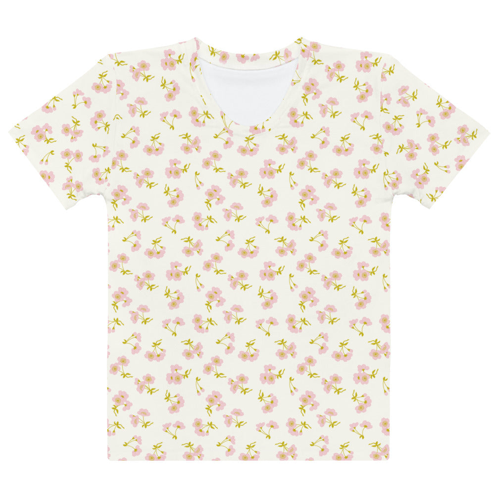 クリーム色の桜文様レディースTシャツの前面画像