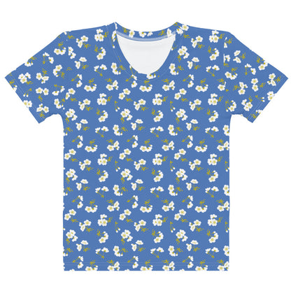 青色の桜文様レディースTシャツの前面画像