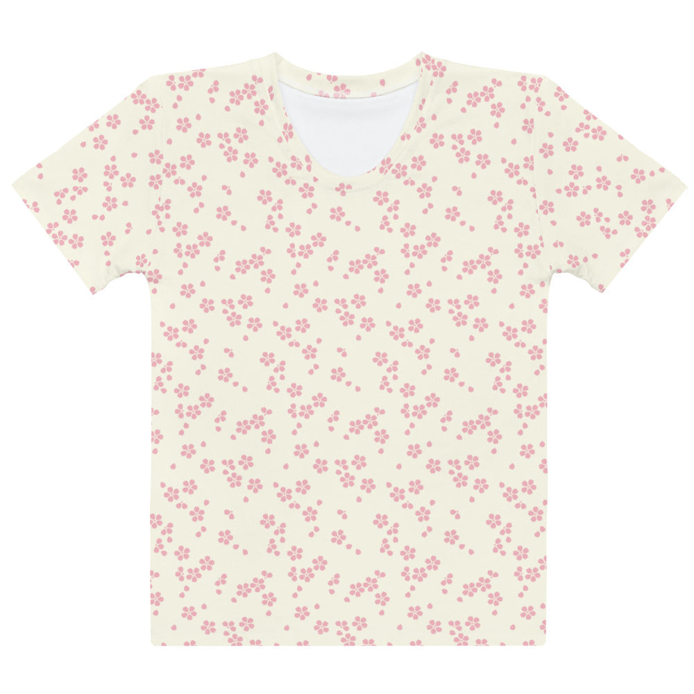 舞い桜をイメージしたクリーム色の桜文様レディースTシャツの前面画像