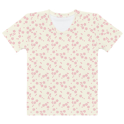 舞い桜をイメージしたクリーム色の桜文様レディースTシャツの前面画像