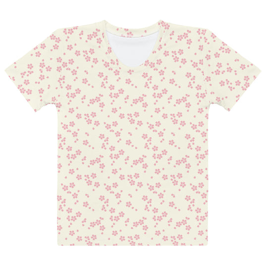 舞い桜をイメージしたクリーム色の桜文様レディースTシャツの前面画像